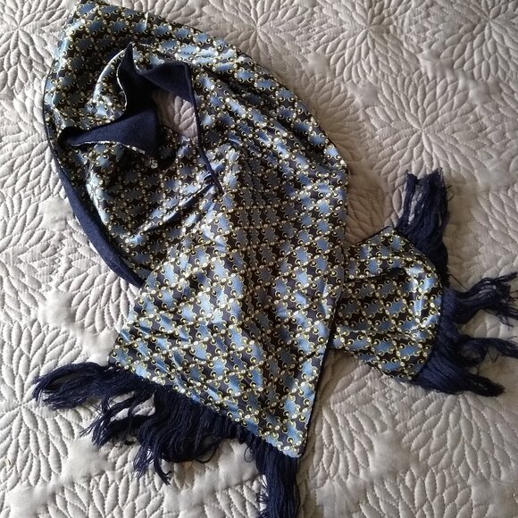 vintage 70s NWOT long silk wool fringed scarf - Picture 1 of 5